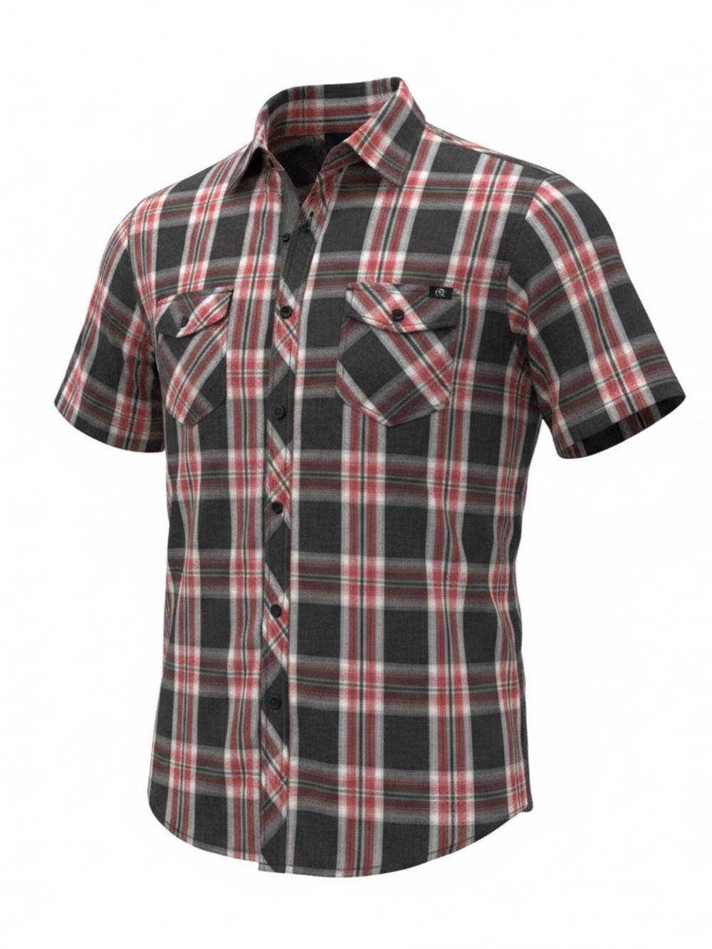 Rock Republic Shirt Men’s Large Red Black Plaid Button Up Short Sleeve
